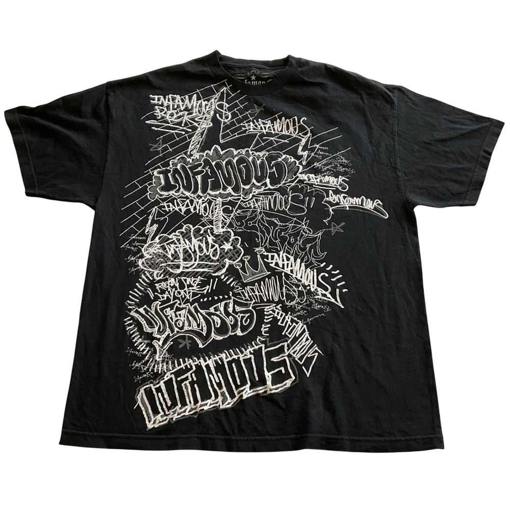 Infamous Graffiti Graphic T-Shirt Mens‎ XL Black Streetwear Urban Tee